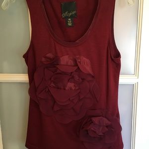 Maginn Knightsbridge Burgundy Sleeveless Top Embellished with Flower; Size: XS